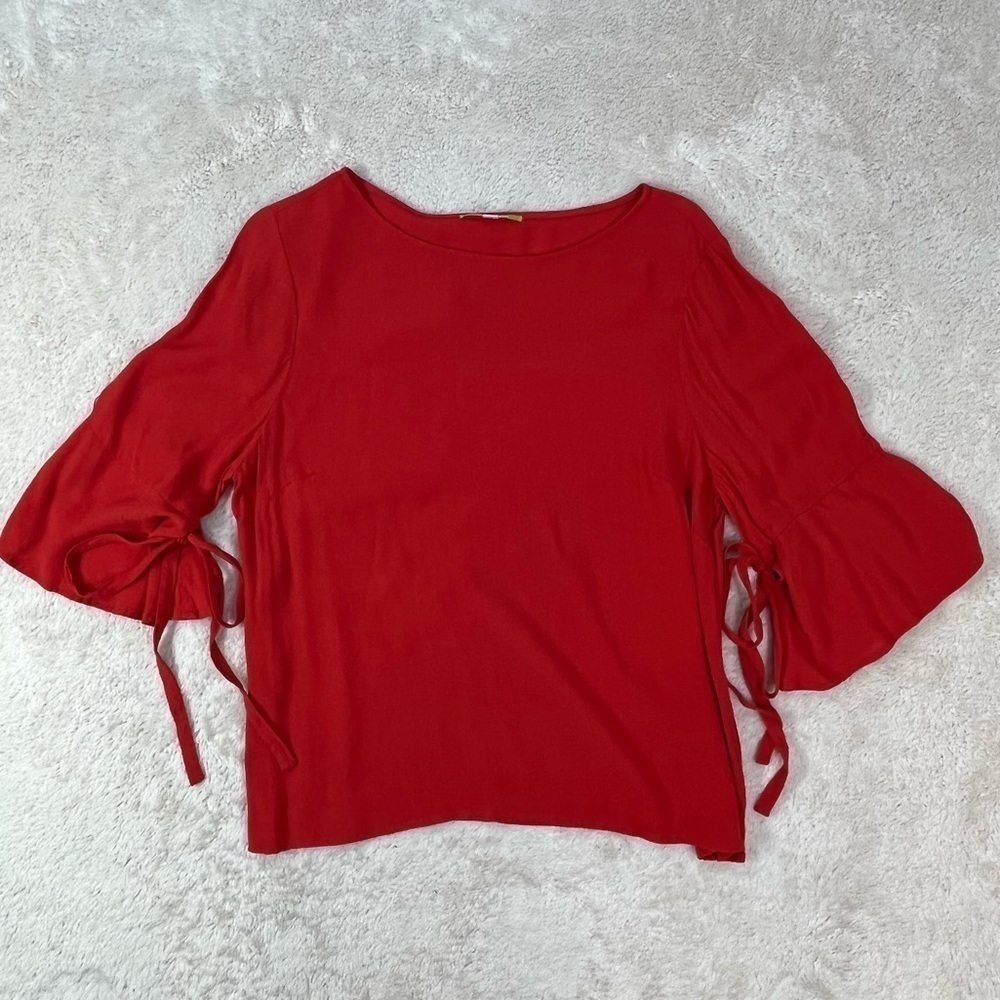 GIANNI BINI Orangish-Red 3/4 Sleeve with Ties Blouse, Super Cute! Size Large